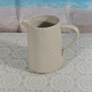 Ceramic Textured Pitcher 8” Tall Cream, New Without Tags
